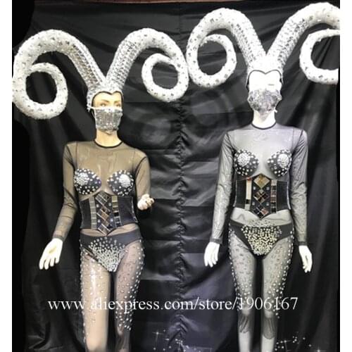 Mirror Woman Party Event Costume Stage Show Exaggerated Horns Headdress Model Catwalk DS Clothes Ballroom Performance Outfit