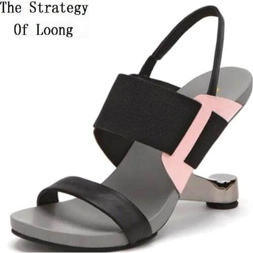 Summer New European America Style Metal Strange Heels Peep Toe Cut Out Back Strap Mixed Colors Women Fashion Gladiator Sandals