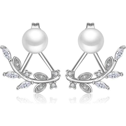 100% 925 sterling silver high quality pearl flower crystal stud earrings jewelry ladies`birthday gift drop shipping