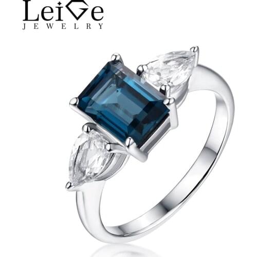 Leige Jewelry London Blue Topaz Ring with White Topaz Silver 925 Romantic Wedding Promise Rings for Women Anniversary Gift