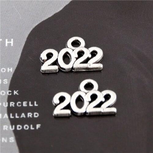 100Pcs Silver Color Number 2022 Year Charms Letters Pendant DIY Necklace Crafts Making Findings Handmade Jewelry A3136