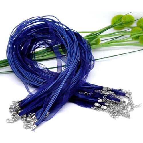 20Pcs Organza Ribbon Necklace Dark Blue Lobster Clasp Waxen Cord String Jewelry DIY Finding 43cm(17")