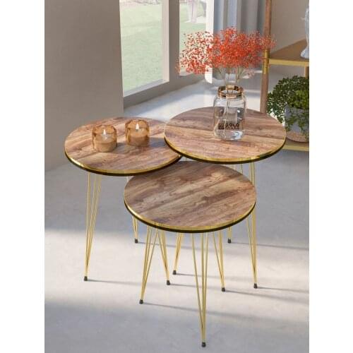 Modern Zigon Coffee Table 3 Pcs Patterned Gold Wire Metal Foot Also Mounted Side Coffee Table Tea Coffee Service Table Round Living room Bedside Table