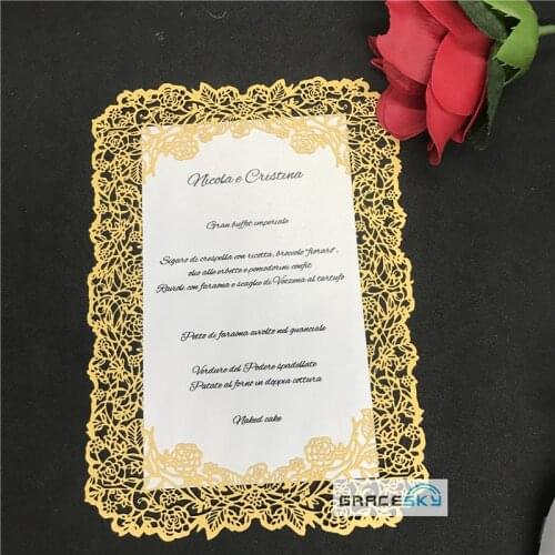 30pcs/lot laser cut Menu Card lace flowers Design paper Save The Date RSVP wedding invitation cards for wedding party invitation
