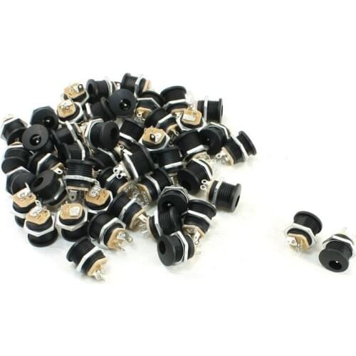 50 pcs DC Power Plug DC-022 5.5-2.1mm Hole threaded nut Panel Mounting