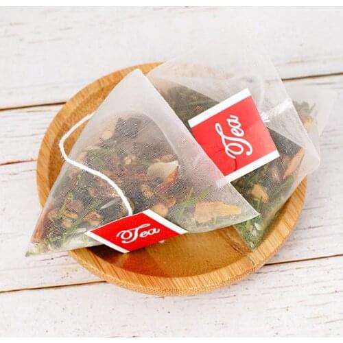5000Pcs 5.5*7cm Pyramid Tea Bags Filters Nylon TeaBag Single String With Label Transparent Empty Tea Bags SN310