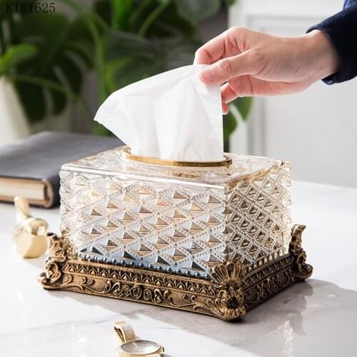 American Crystal Glass Tissue Box Dressing Table Bedroom Decoration Retro Removable Tissue Box Storage Container Home Decoration
