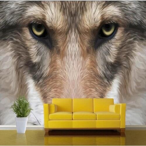 Bacaz Large Plush Wolf Animal 3D Papel Wall Murals Wallpaper for Living Room Sofa Background 3d Photo Murals 3d Wall Stickers