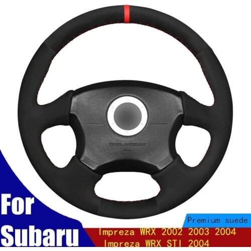 DIY Car Steering Wheel Cover Black Suede Red Marker Hand Stitched For Subaru Impreza WRX 2002 2003 2004 Impreza WRX STI 2004