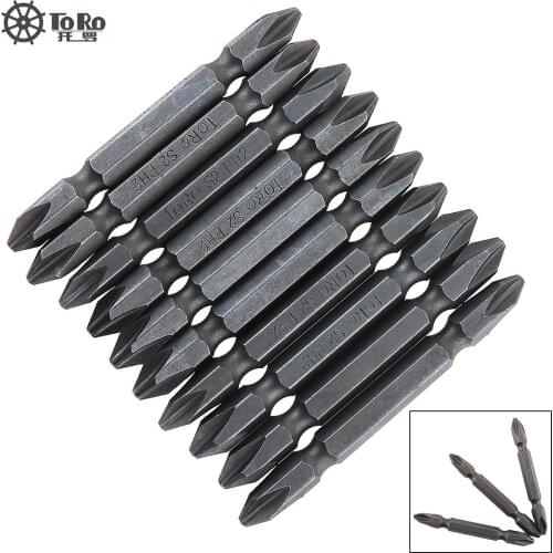 TORO 10pcs 1/4 6.35mm Double Head S2 Electric Screwdriver Bits S2 PH2 Type with Magnetic and Phillips for Pneumatic Tools
