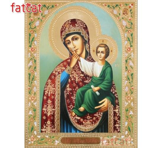 FATCAT Religious Virgin Child icon Diamond Painting Full Square Round Drill Diy 5D Diamond Embroidery Mosaic Needlework AE1849