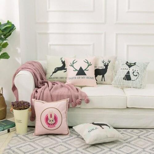 Cartoon Elk Animal Linen Pillow Cover Deer Cushion Cover Creative Home Decorative Cotton Linen Pillow Case for Home Sofa Decor