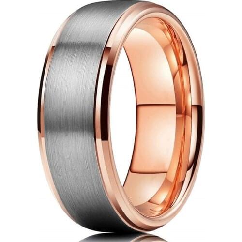 Mens 8MM Black Ring Frosted Rose Gold Stainless Steel Business Rings for Men
