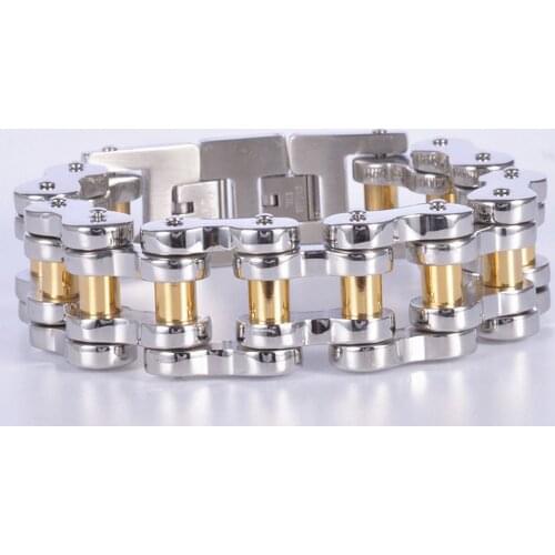 20mm Wide Fashion Silver Color And Gold Color Bicycle Motor Chain Stainless Steel Biker Huge Jewelry Mens Male Bracelet Bangle