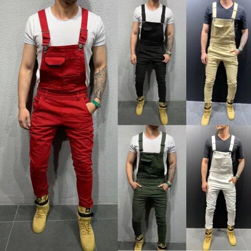 Color: Black White Green Red Khaki 2020 New Denim Bib Korean Slim Mens Trousers Mens Pants Size S-XXXL