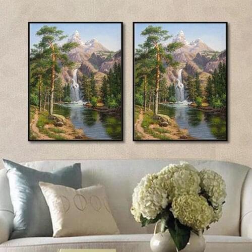 Mountain Waterfall DIY Digital Oil Painting By Numbers Canvas Wall Picture Decor