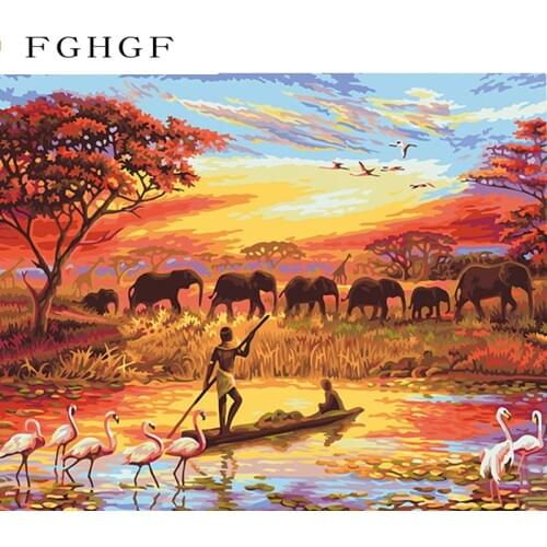 FGHGF Elephant Sunset Diy Painting By Numbers Landscape Modern Wall Art Canvas Painting Hand Painted Unique Gift For Home