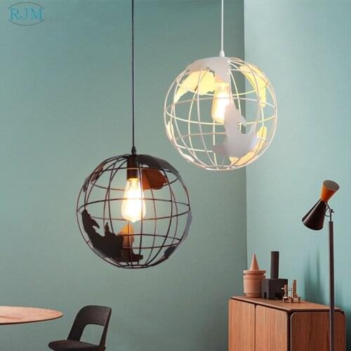 Nordic Retro Modern Creative Pendant Light Simple Ball Iron Hang Lamp for Cafe Restaurant Bar Living Room Children Room Lighting
