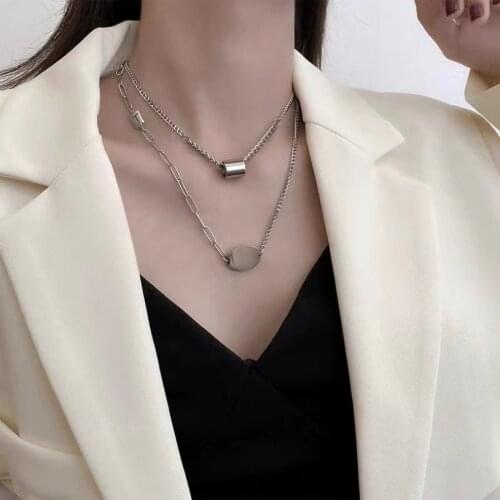 316L Stainless Steel New Fashion Jewelry Vintage 2 Layer Round Hip hop Charms Thick Chain Choker Necklaces Pendants For Women