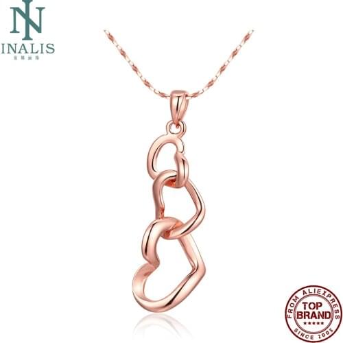 INALIS Tin Alloy Pendant Necklaces For Women Heart To Heart Rose Gold Necklace Anniversary Fashion Sweet Jewelry New Listing