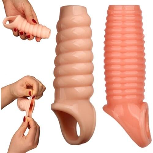 Delay Lock Sperm Fine Male Condom Men Threaded Enhancer Ring Penis Extender Sleeve Dick Cock Ring Sex Toys Intimate Goods