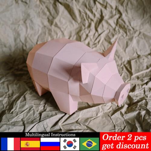 Pink Pig Animal Ornaments Decor Home Paper Model Decorations,3D Low-Poly Papercraft,Handmade DIY Adult Origami Craft Toy RTY058
