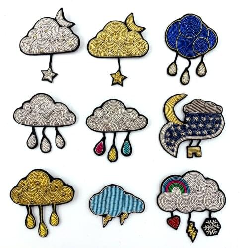 Hand embroidery silver gold blue cloud rain Fashion love Badge for DIY bag hat coat shoes brooch Broche AD
