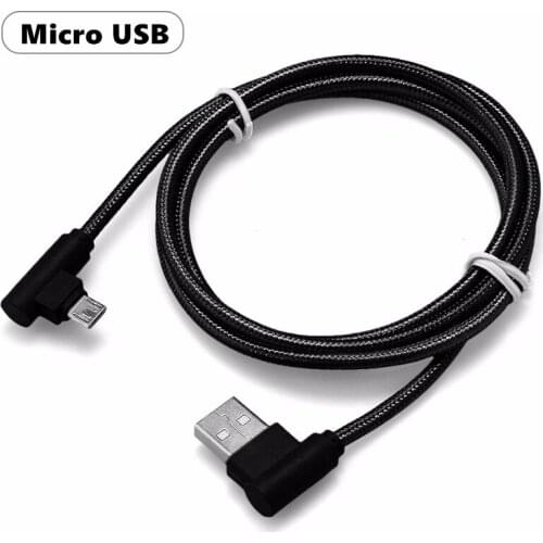 90 Degree Angle Micro USB Android Cable Nylon Braided Fast Charging Data Cord 1m for Samsung/Sony/Xiaomi Universal Smartphones