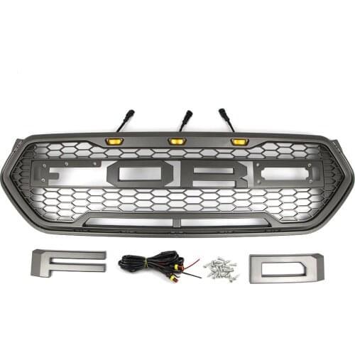 Gray Front Bumper Grille for Ford Escape Kuga 2017-2019 Racing Upper Grille LED Grill Raptor Sport Style With Honeycomb Mesh