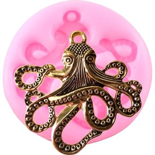 Sea Animals Octopus Silicone Mold Squid Fondant Cake Decorating Tools DIY Cupcake Topper Candy Clay Chocolate Gumpaste Moulds
