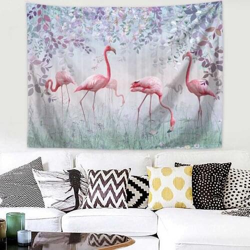 Tropical Green Leaf Forest Flamingos Animal tapestry wall hanging background cloth beach towel Home room decoration