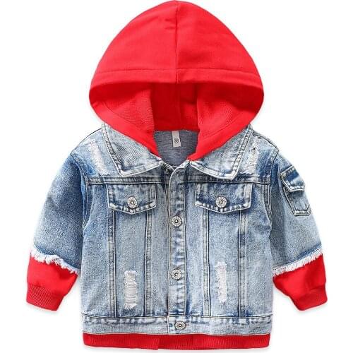 2019 Spring kids cowboy coat boys girls Splicing Loose hoodies baby clothes Wear out Wash white Jacket Childrens wear clothes