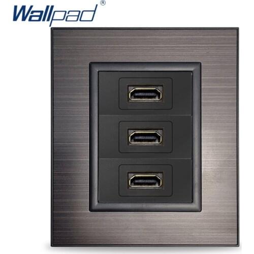 Wallpad 3 HDMI-compatible Socket Black Stainless Steel Panel Wall Outlet AC 110~250V