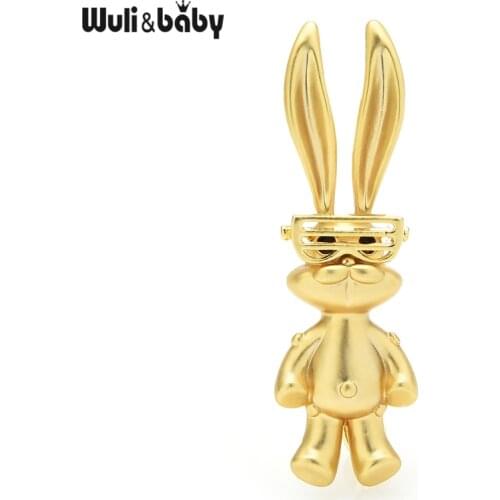 Wuli&baby Cute Wear Glasses Rabbit Brooches Women Unisex Spring Suits Shirt Collar Pins Gifts