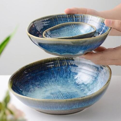 Japanese Irregular Ramen Ramen Bowl Rice Cereal Salad Dessert Soup Bowl Household Large Mixing Ceramic Bowl