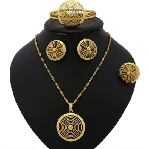 Yulaili Fashion Ethiopian Jewelry Sets Chain Necklace Earrings Charm Bracelet Ring African Nigeria Wedding Bridal Accessories