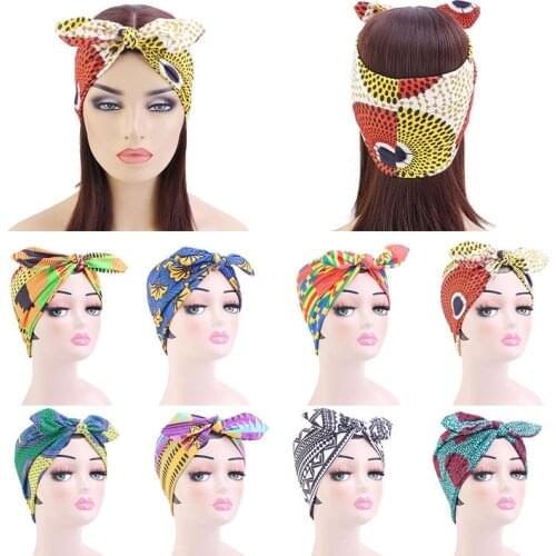 African Pattern Print Headband for Women Elastic Bow Hair Band Ladies Wraps Scarf Bandana Wide Turban Headwear Hair Accesories