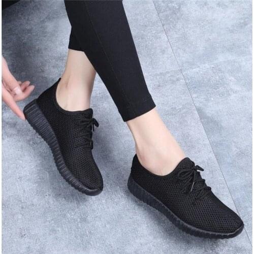 Women Vulcanized Shoes 2019 Autumn Mesh Flat With Loafers Plus Size Cotton Women Flats Casual Walking Stripe Sneakers For Female