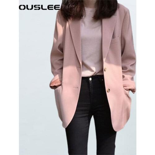 OUSLEE Women Pink Chic Blazer Women Long Sleeve Office Ladies Blazer Autumn Jackets Outerwear Single Breasted Ladies Outerwear