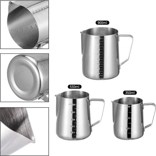 350/550/900ml Stainless Steel Pull Flower Cup With Graduated Milk Frothing Jug Coffee Pitcher Clear Scale Craft Latte Gadgets