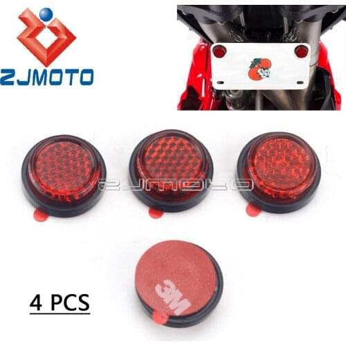 4PCS Motorcycle ATV Scooter Steet Bike Warning Licence Number Plate Round Reflectors Stick On Safety Reflective Stickers Decals