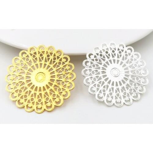 SIXTY TOWFISH 30 Pieces DIY Jewelry Accessories 37mm Brass Flower Filigree Flower Slice Charms Base DIY Components