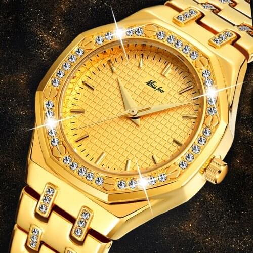 New MISSFOX 18K Gold Women Watches Top Luxury Brand Waterproof Quartz Ladies Wrist Watches Lab Diamond Fashion Female Clock Hour