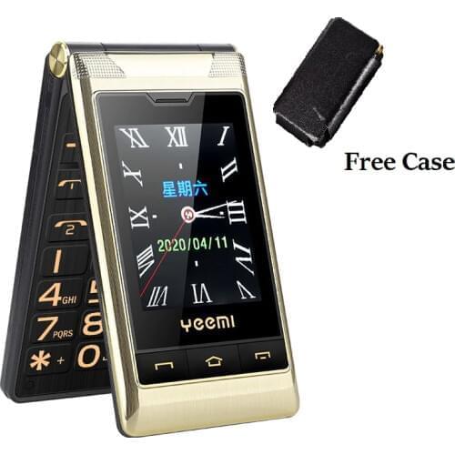 Yeemi Senior Flip Mobile Phone Handwriting Screen Dual Display Large Key Two Sim Long Standby FM Folded Style Elderly Free Case