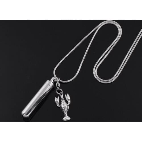 IJD9866 Stainless Steel Cylinder With Lobster Accessories Cremation Memorial Pendant for Ashes Urn Keepsake Souvenir Jewelry