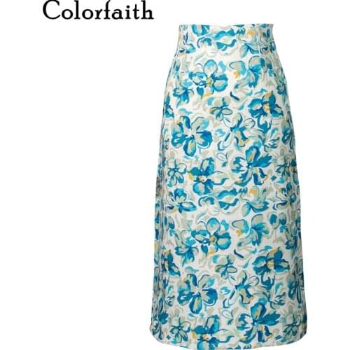 Colorfaith New 2021 Summer Autumn Women Skirt Floral Straight Package Hip Pencil Elegant Korean Lady Vintage Long Skirts SK1402