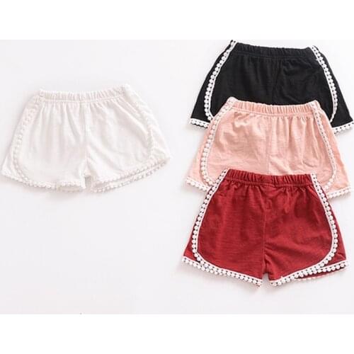 Slub Cotton Childrens Shorts Baby Lace Side All-Match Multicolor Casual Elastic Waist Short WT594