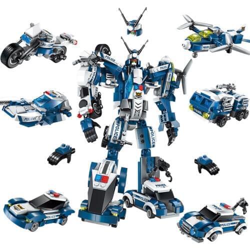 Enlighten 577pcs 6 In1 Police War Robot Car Building bocks Educational toys for children