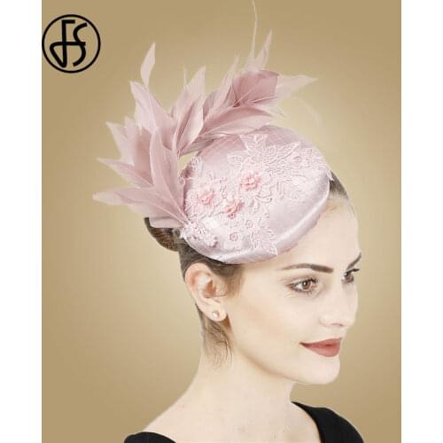 FS Bridal Pink Hats Hair Accessories Wedding Fascinator Hat Base Hair Clip Women Elegant Church Headwear Cocktail Party Hats