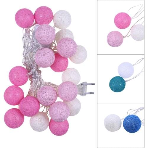 EU 20 LED Cotton Ball Garland String Lights Christmas Fairy Lighting Strings for Outdoor Wedding Xmas Party Home Decoration